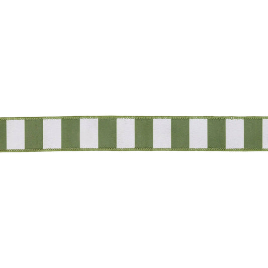 1 1/2" Wired Ribbon | Green Horizontal Stripe w/ Green Backing| 10 Yard Roll
