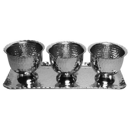 12.5" Stainless Steel Hammered Tray & Bowls - 4-Piece Set