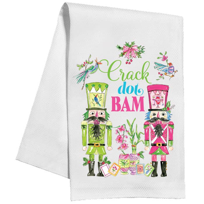 Crack Dot Bam Pink Green Nutcrackers Mahjong Kitchen Towel