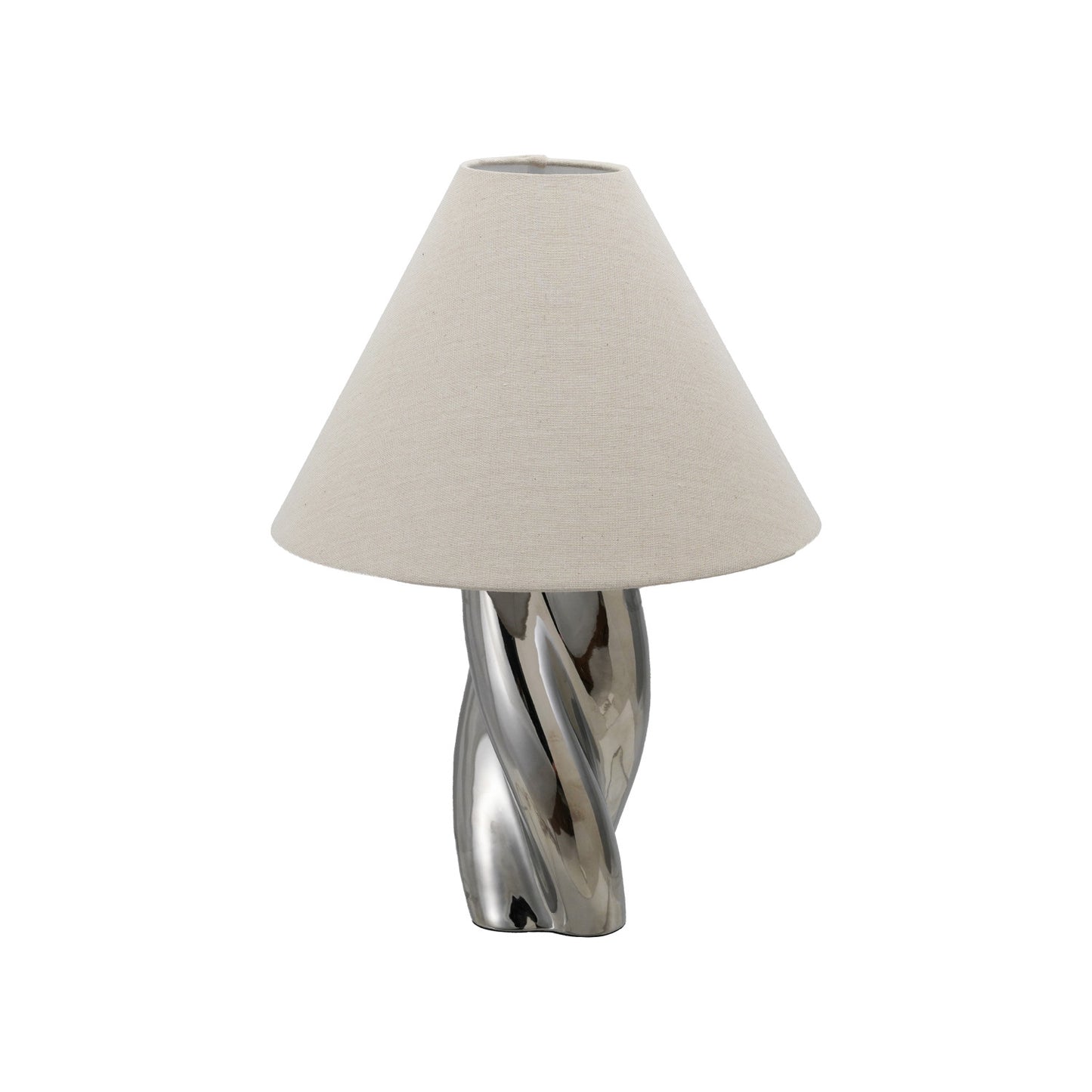 Stoneware Twisted Table Lamp w/ Linen Shade & Inline Switch, Chrome Finish