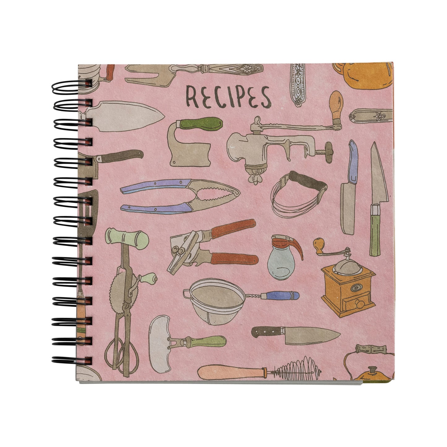 Spiral Bound Paper Recipes Journal w/ Kitchen Utensils/Tools Pattern