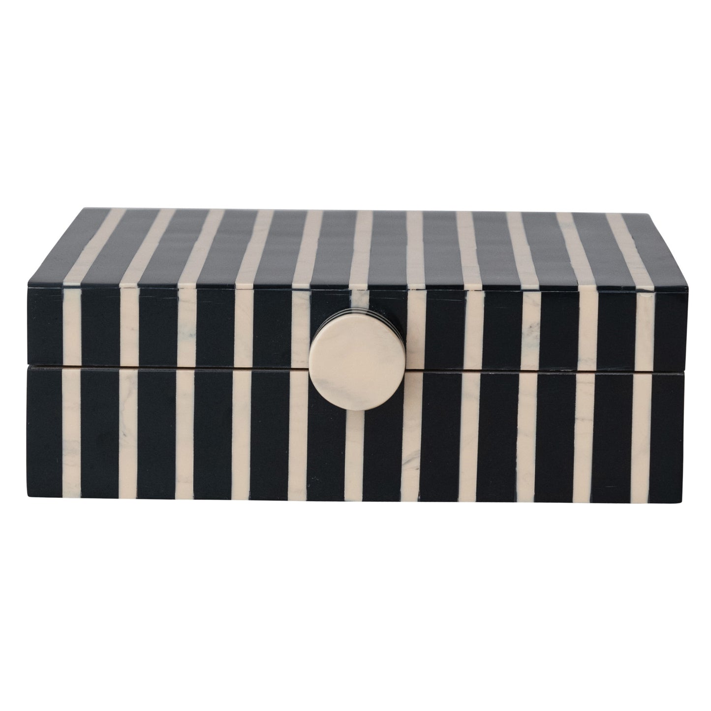 Handmade Mango Wood & Resin Striped Box w/ Knob, Black, Tan Color & Natural