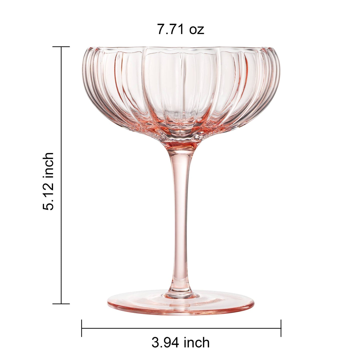 Pink Flower Coupe Cocktail Colored Glasses | 4 Set, 7.7 OZ