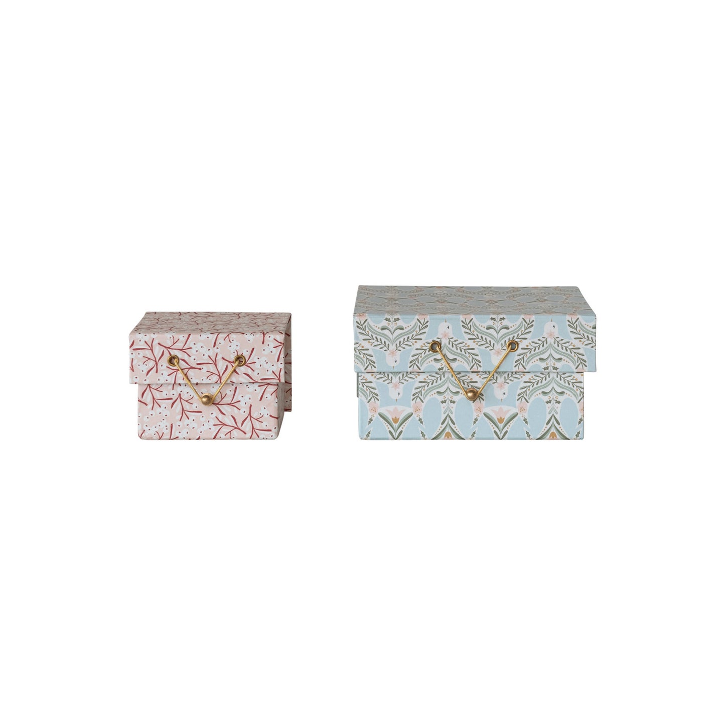 Printed Recycled Paper Gift Boxes w/ Berry/Dove Patterns & Closures, Set of 2 ©