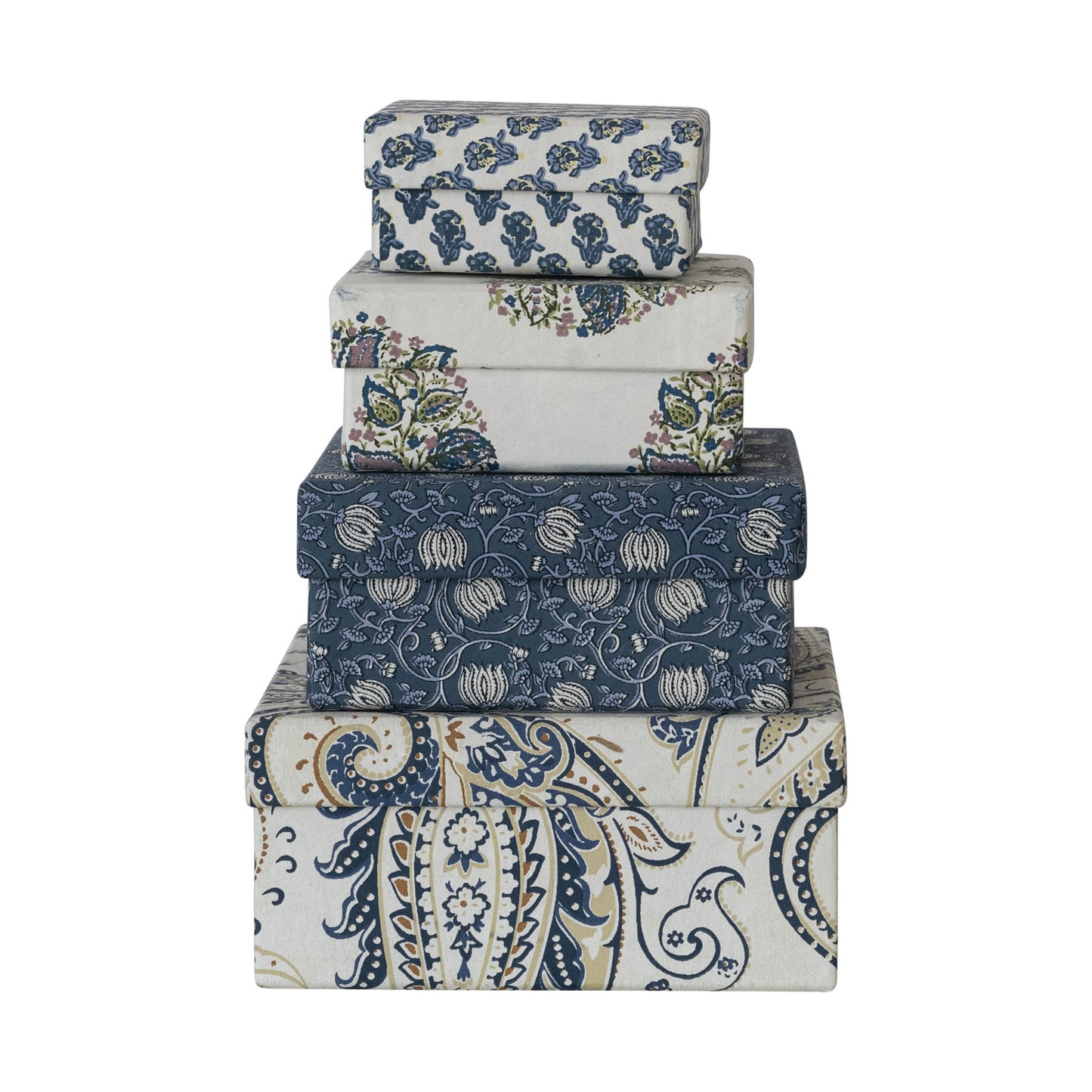 Handmade Recycled Block Paper Nested Gift Boxes with Patterns, Set of 4