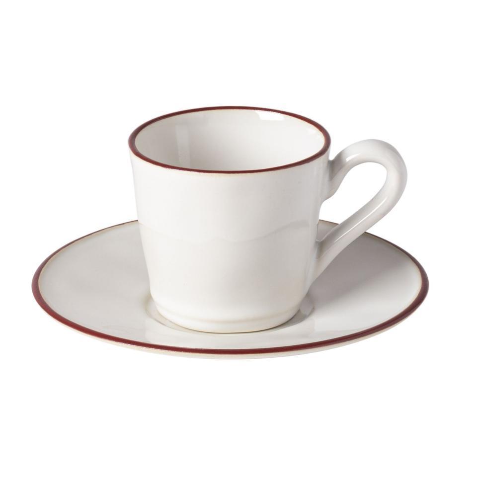 Tea Cup and Saucer 6 oz., White-red
