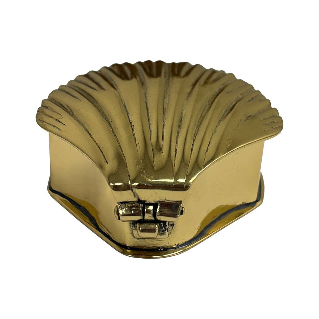 Antiqued Brass Sea Shell Decorative Trinket Box, 2-3/4"