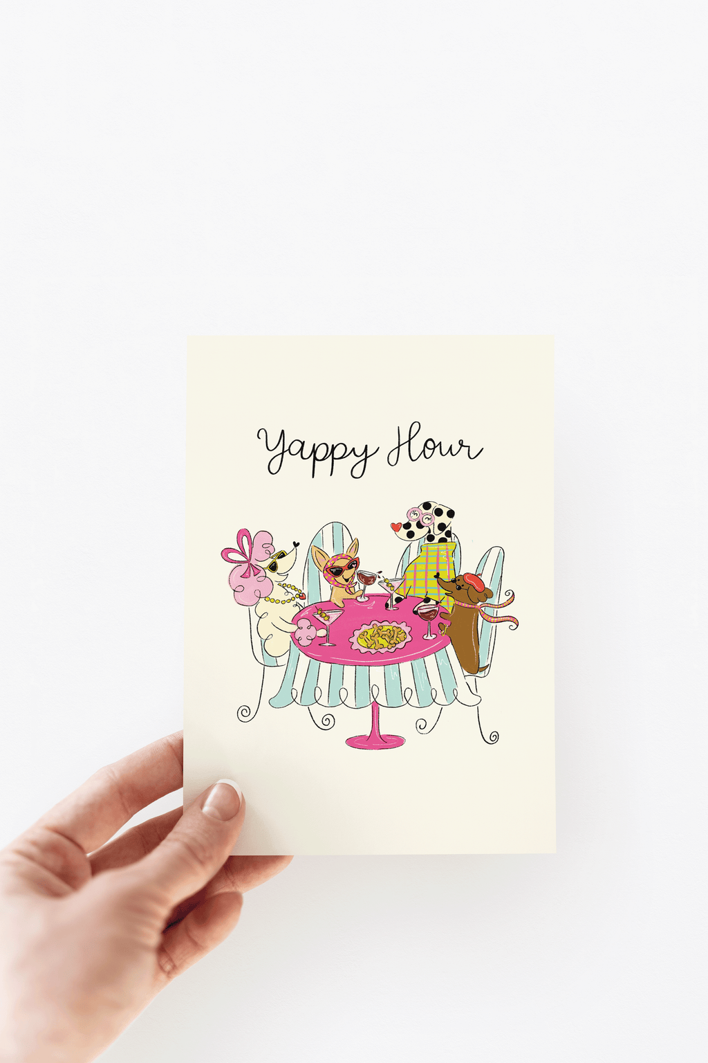 Yappy Hour Dogs & Drinks Coquette Friendship Greeting Card