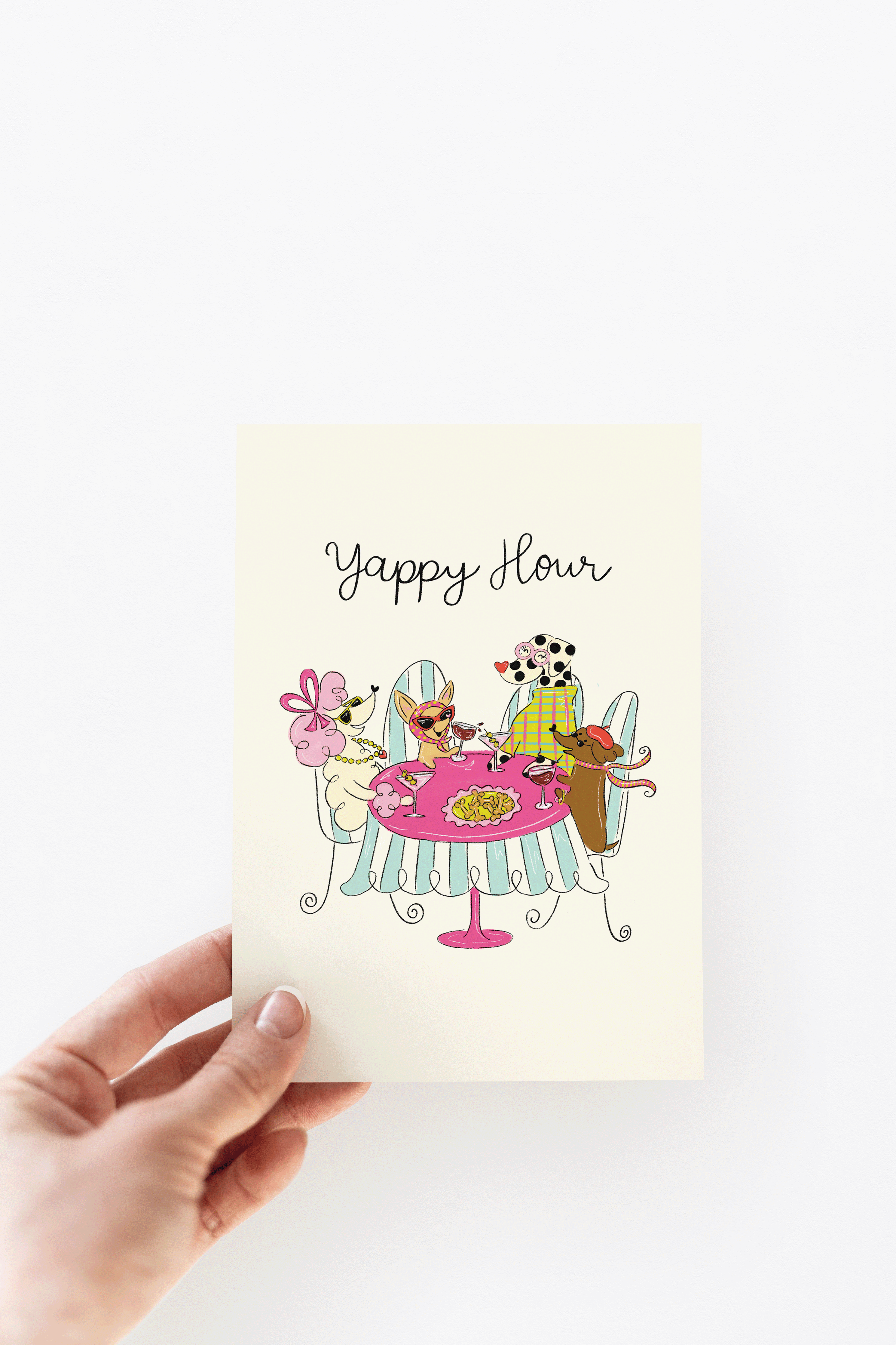 Yappy Hour Dogs & Drinks Coquette Friendship Greeting Card