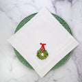 Boxwood Wreath, White (Red Ribbon) Large Napkin