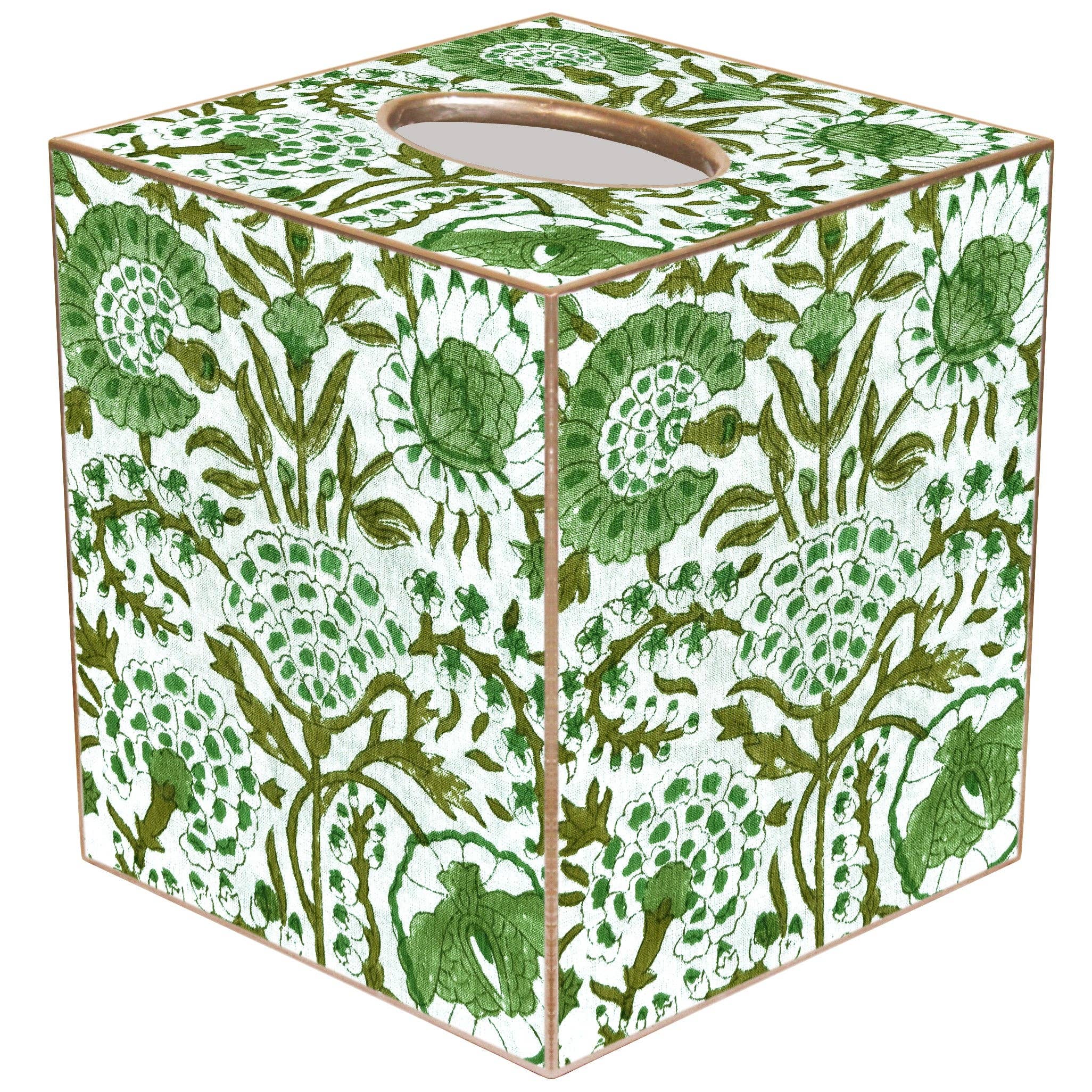 TB6685 - Green Floral Block Print Tissue Box Cover