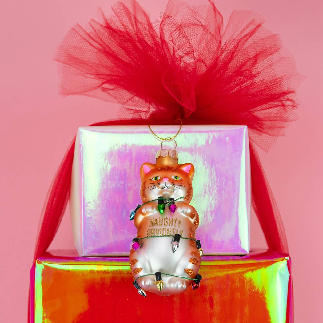Naughty Obviously - Funny Cat Glass Ornament, Christmas Gift