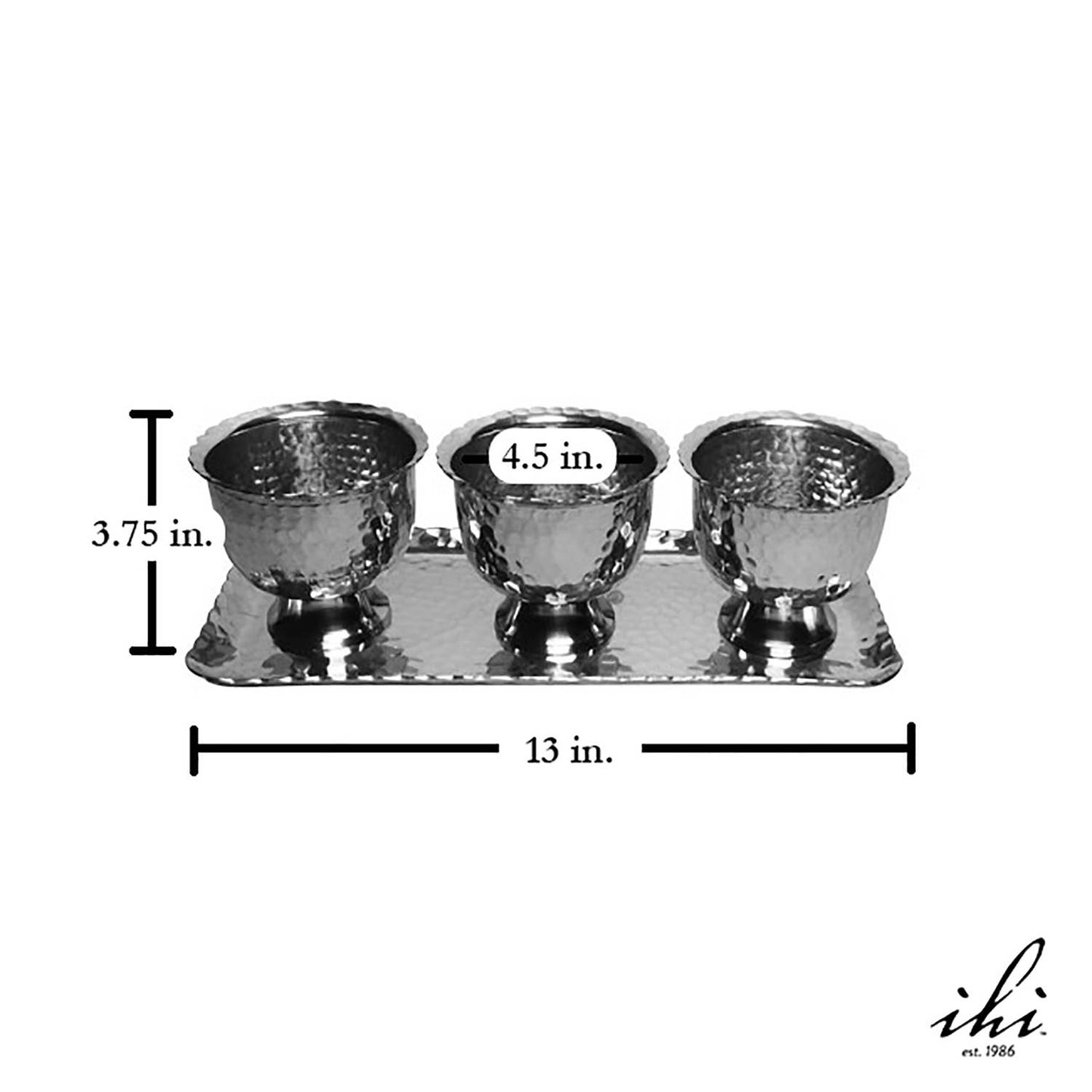 12.5" Stainless Steel Hammered Tray & Bowls - 4-Piece Set