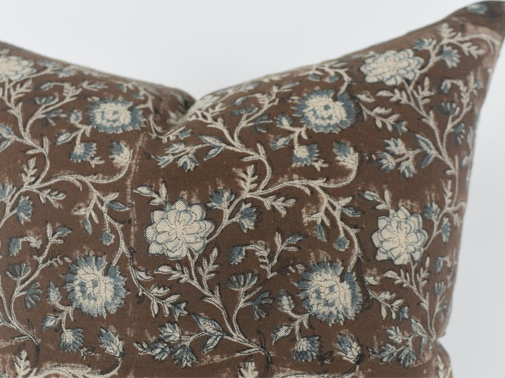 Tisca Pillow - Brown Block Printed Linen Pillow