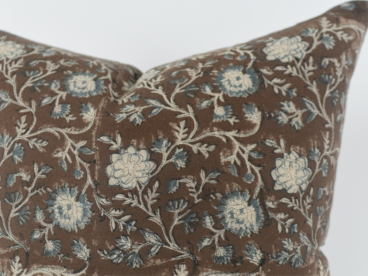 Tisca Pillow - Brown Block Printed Linen Pillow