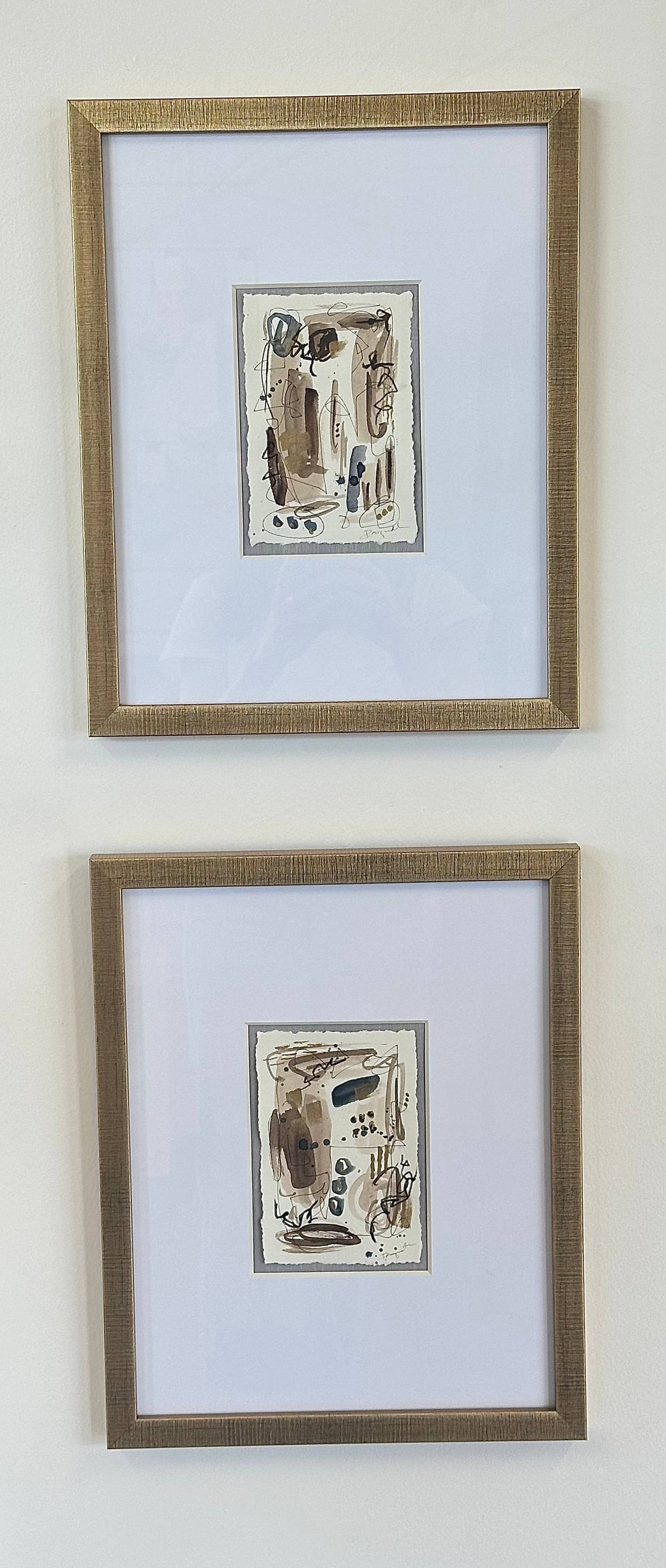 Original Abstract Watercolor, Gold Textured Frame 11x14