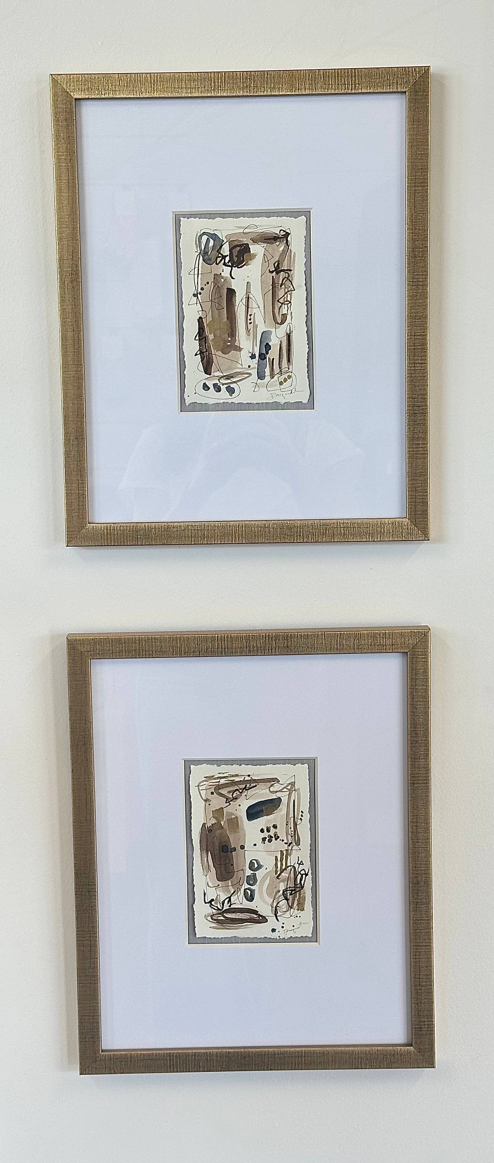 Original Abstract Watercolor, Gold Textured Frame 11x14