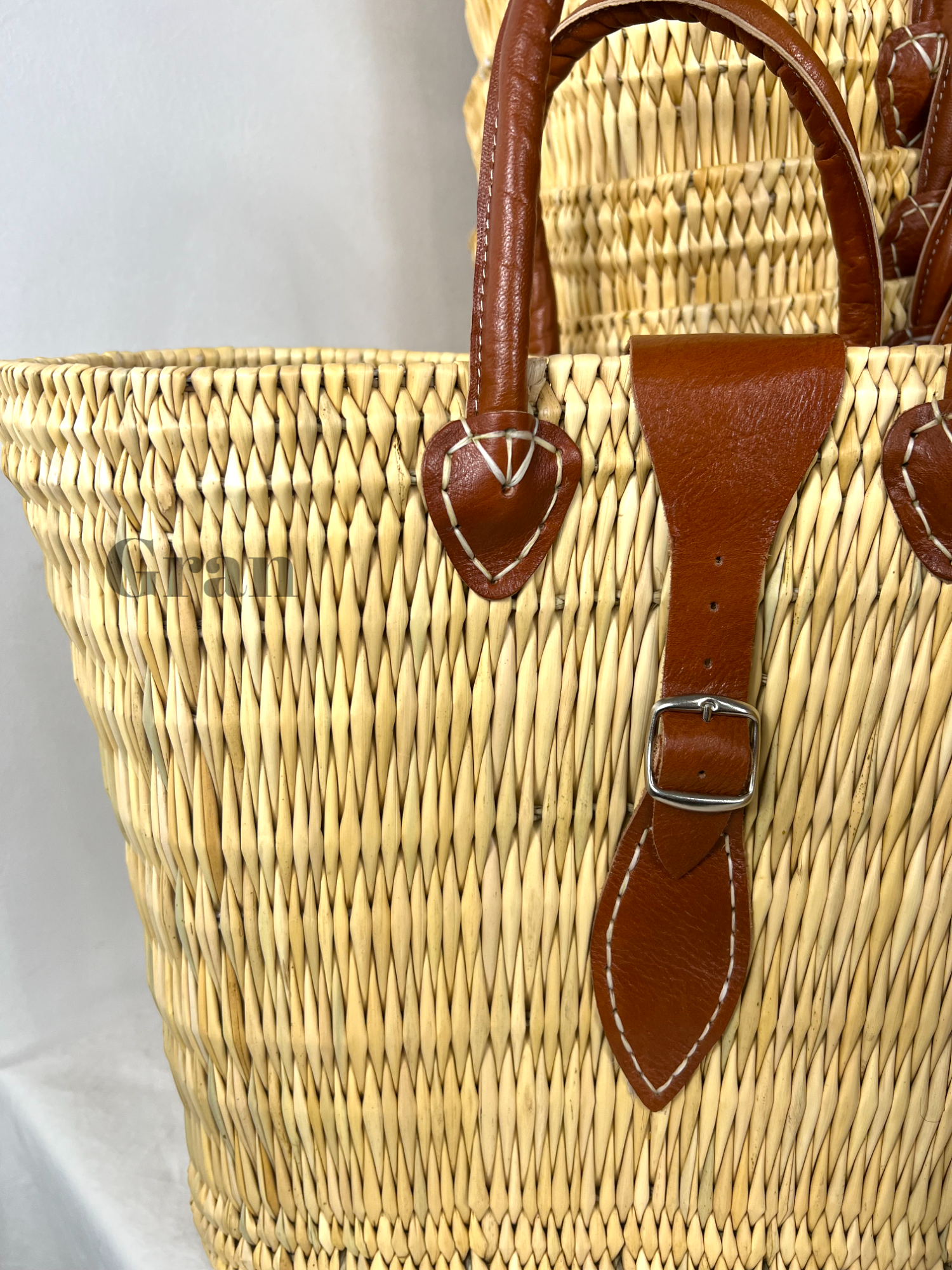 Natural Reed Baskets with leather, Set of 3