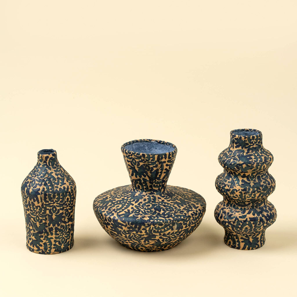 Patterned Paper Mache Bottle Vase