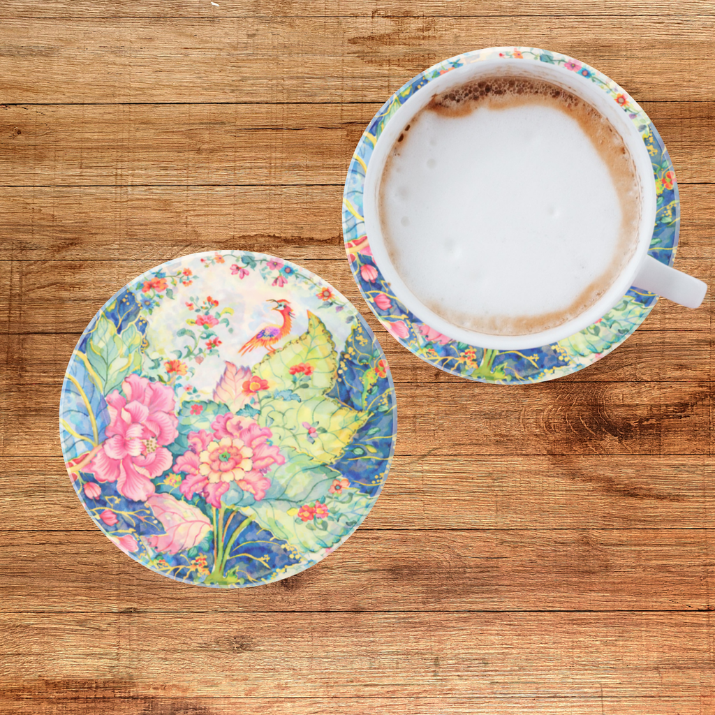Tobacco Leaf China Inspired Sandstone Coasters | Set of 2