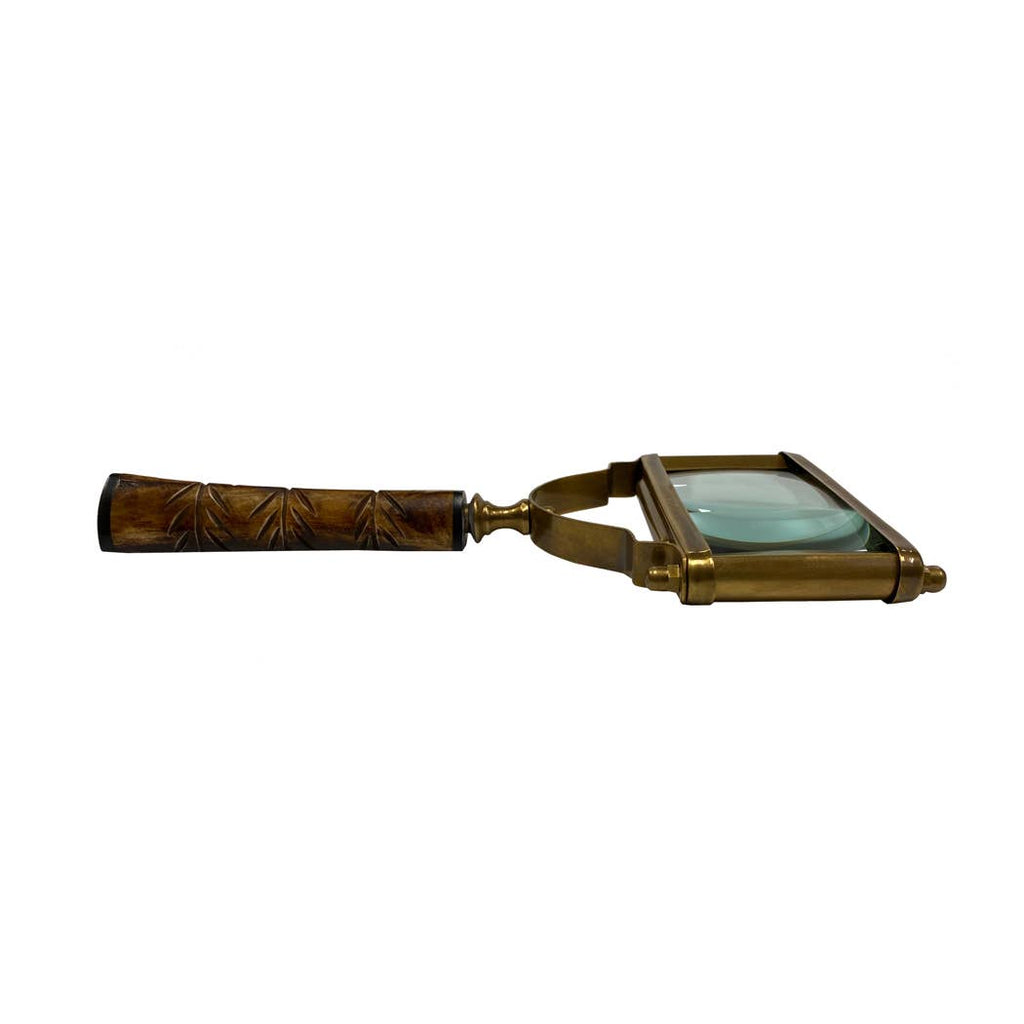 Rectangular Antiqued Brass Magnifier, Horn Handle, 10-1/2"