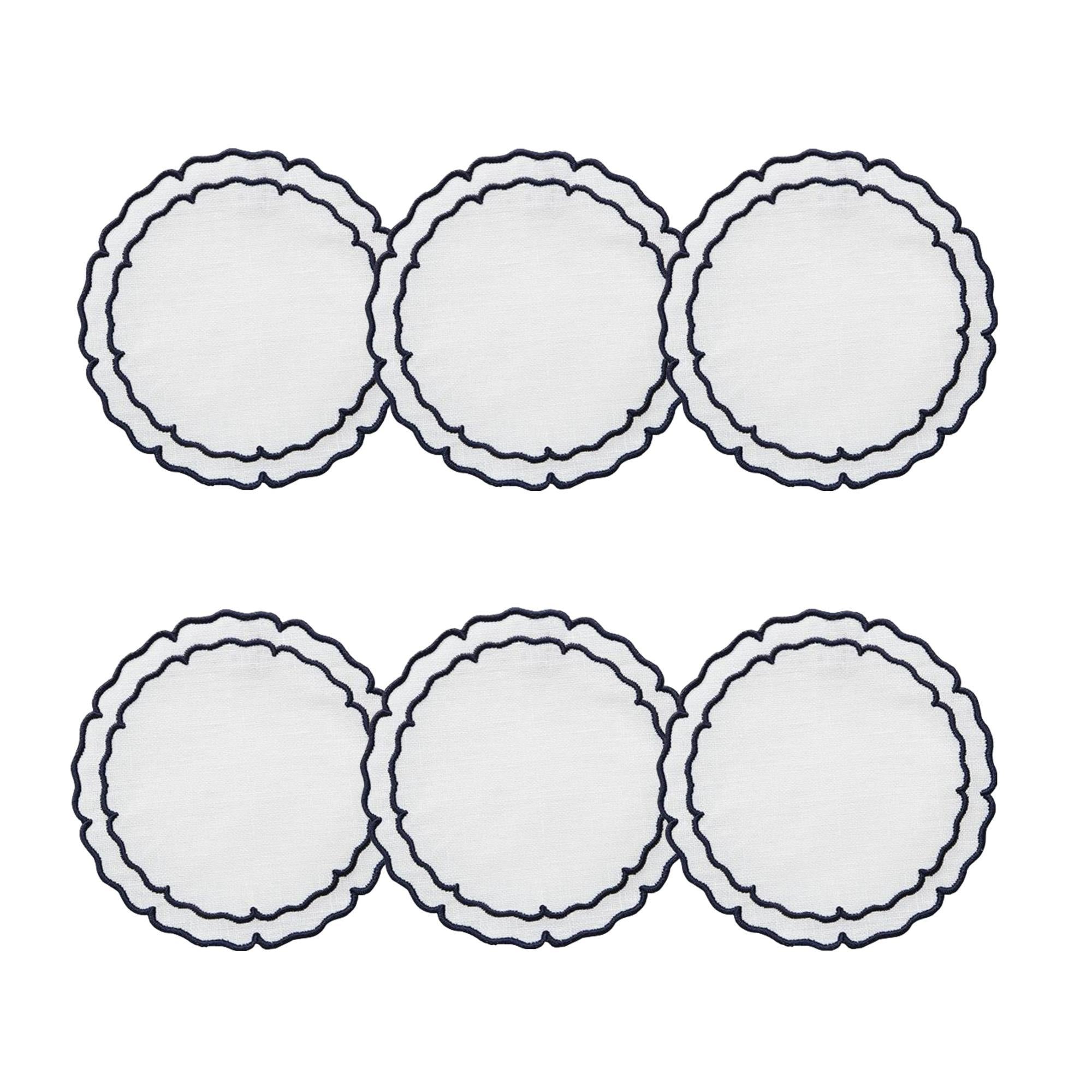 White with Navy - Boxed Set of 6