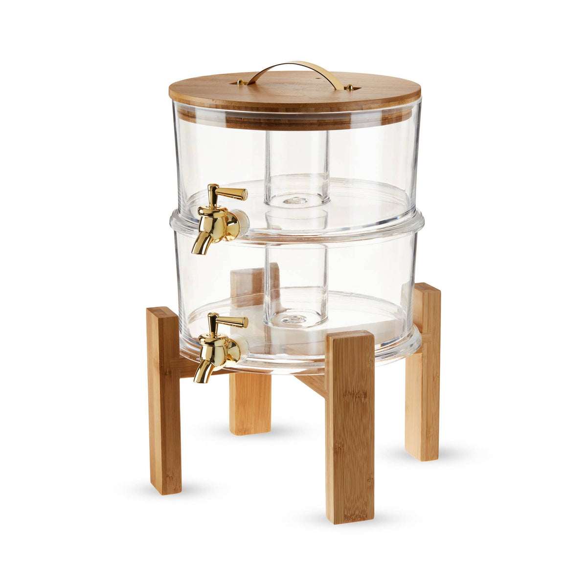 Acacia and Glass Double Drink Dispenser w Collapsable Stand
