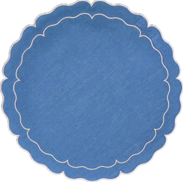 Scalloped Round Placemat with Embroidery set&amp;#x2f;2