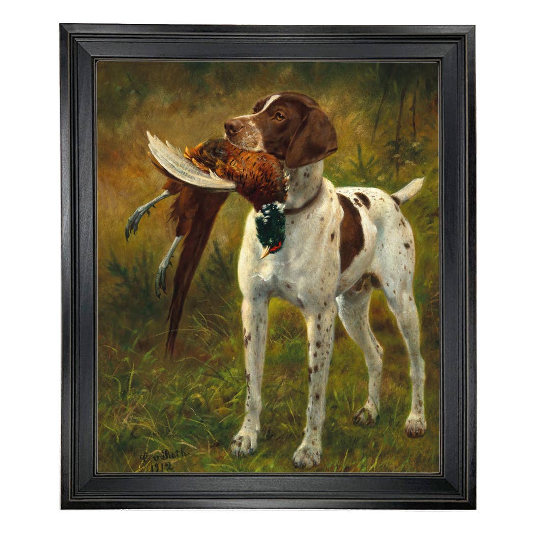 English Pointer with Pheasant Painting Print on Canvas
