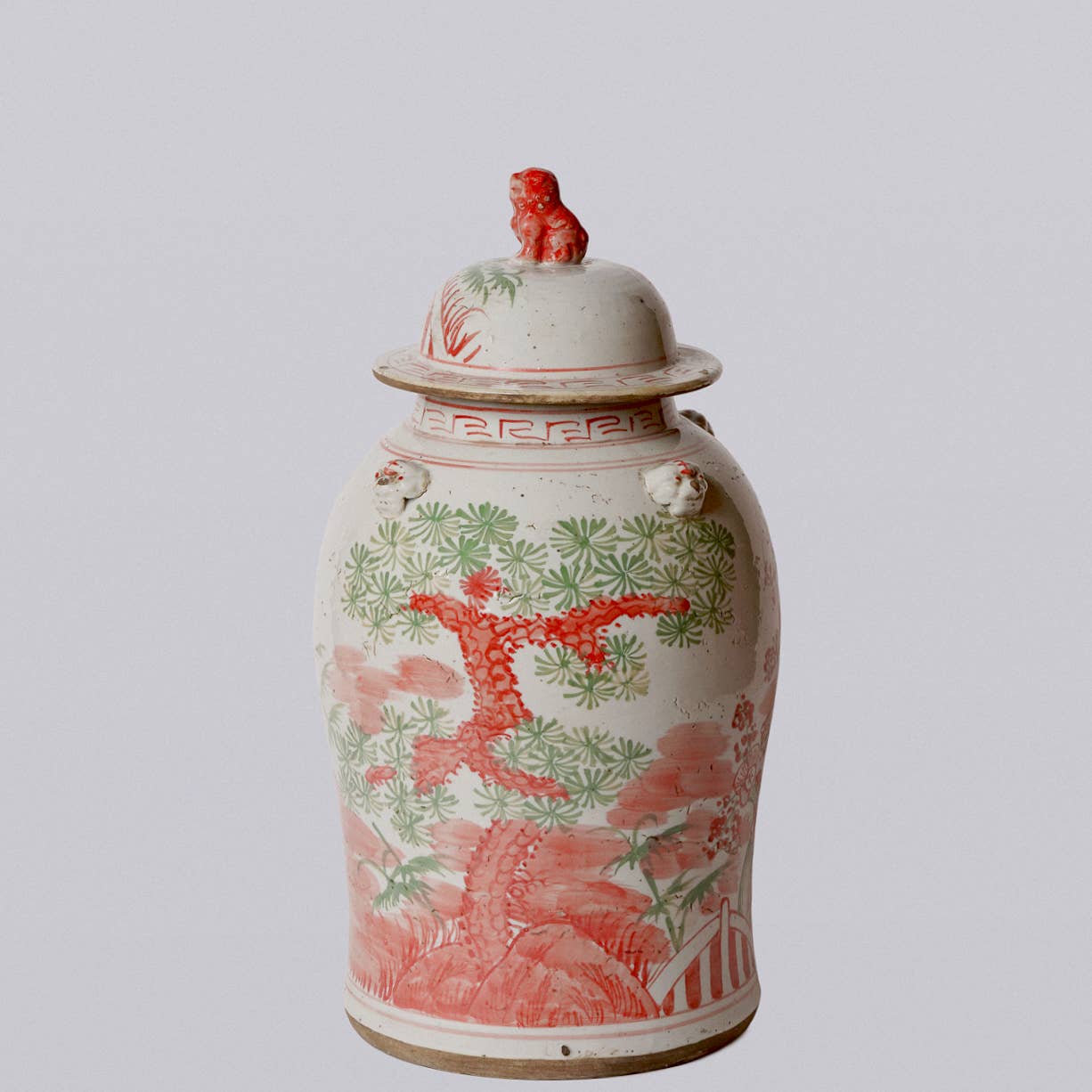 Pink and Green Porcelain Three Friends Temple Jar