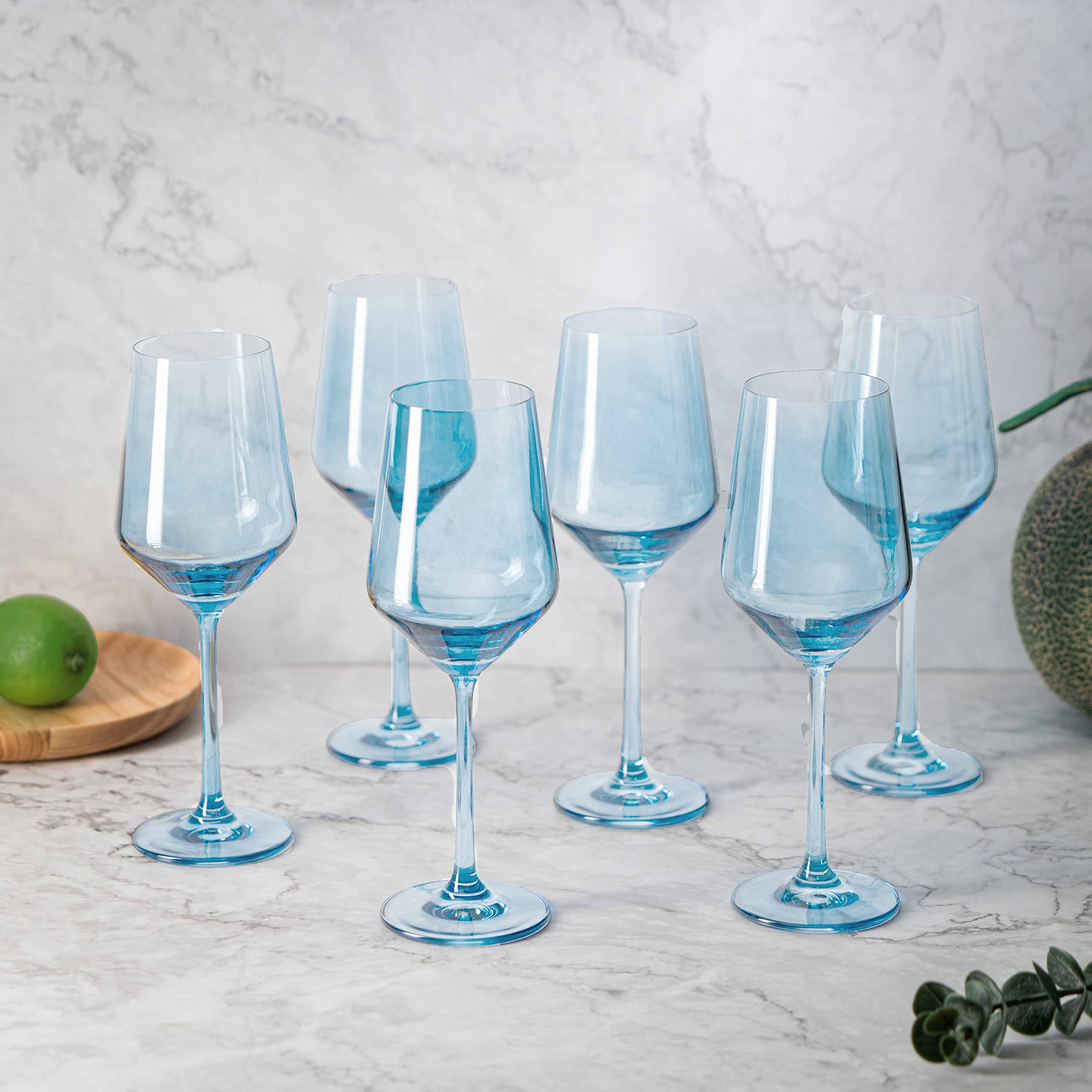 Tall Stemmed Colored Wine Glasses | Set of 6 | Cobalt Blue