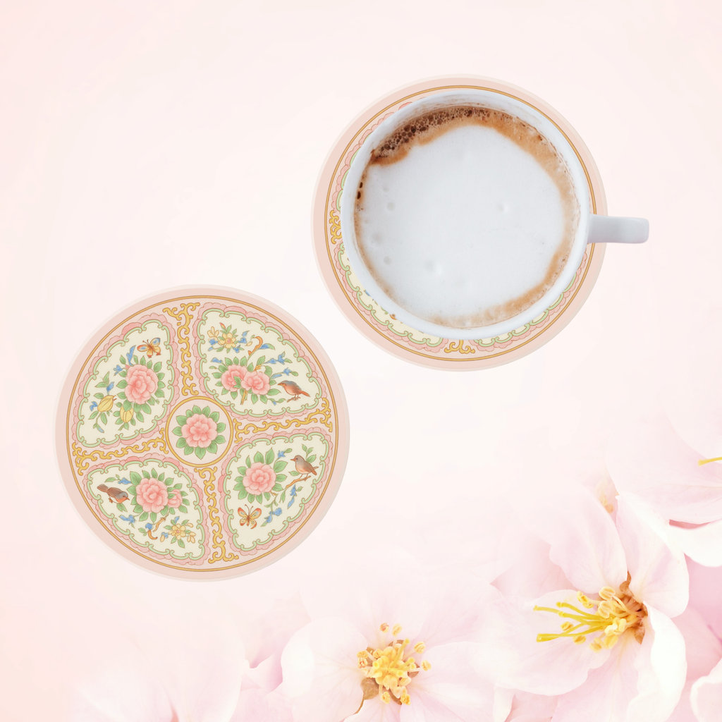 Pink Antique Rose Floral Sandstone Coaster Set of 2