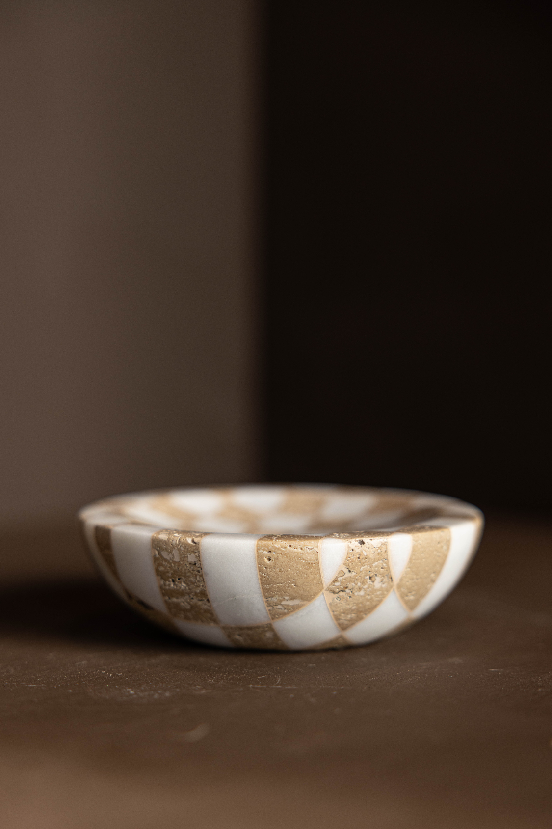 Checkered Travertine & Marble Soap Dish