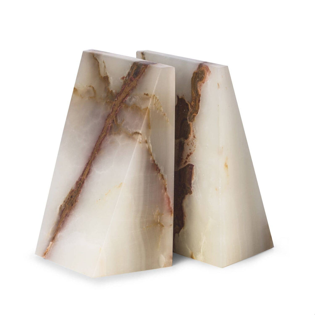 Onyx Marble Wedge Bookend Solid Stone Pair Decor