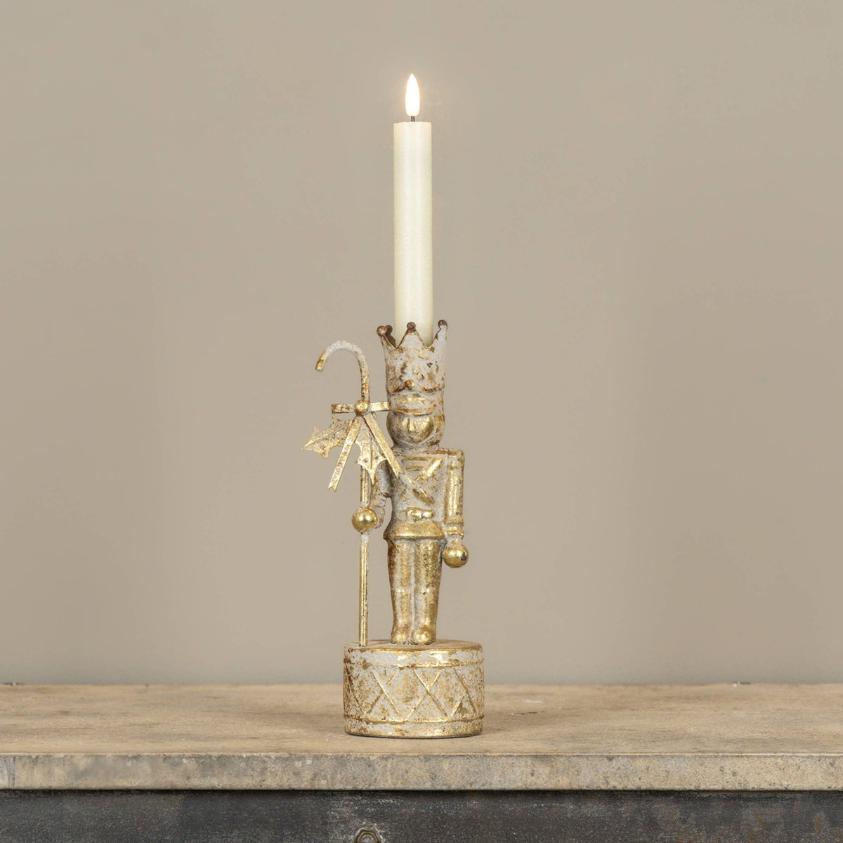 9.5" GOLD NUTCRACKER TAPER CANDLE HOLDER
