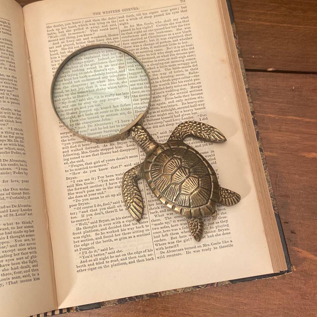 7" Antiqued Brass Turtle Magnifying Glass
