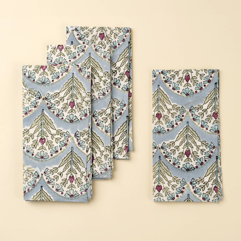 Sakura Block Print Napkins S/4, Blue
