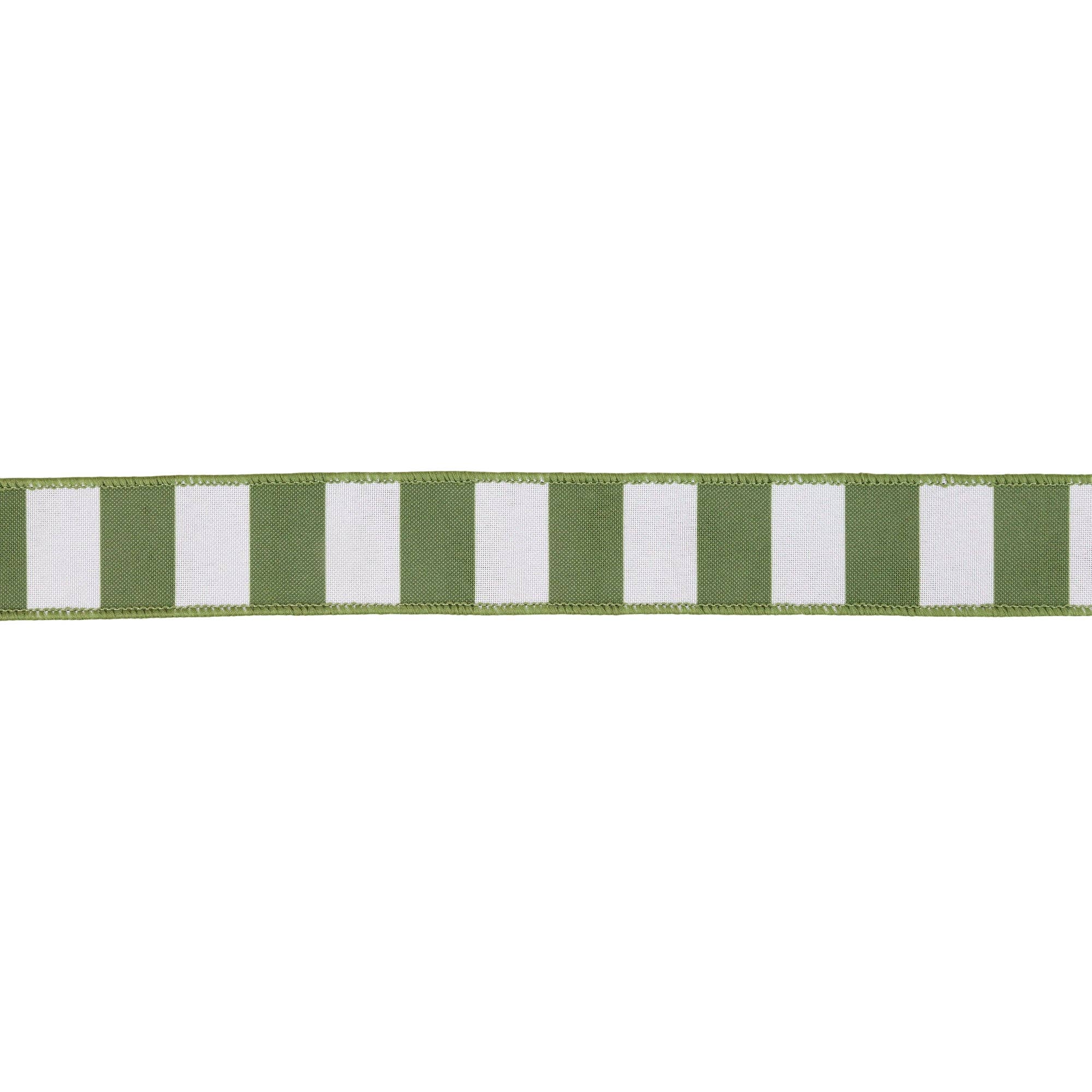 1 1/2" Wired Ribbon | Green Horizontal Stripe w/ Green Backing| 10 Yard Roll