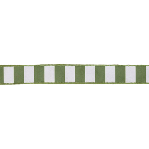 1 1/2" Wired Ribbon | Green Horizontal Stripe w/ Green Backing| 10 Yard Roll