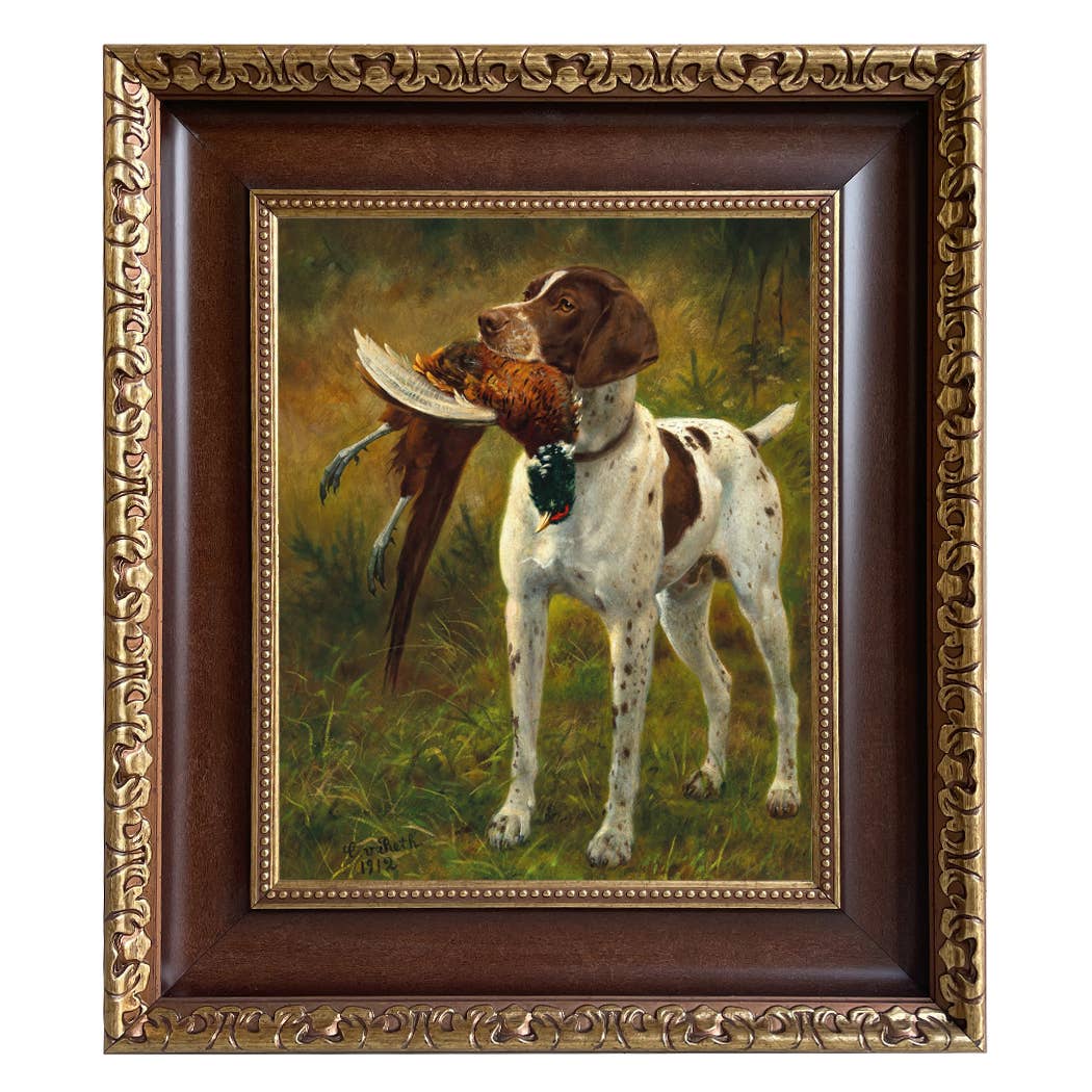 English Pointer with Pheasant Painting Print on Canvas