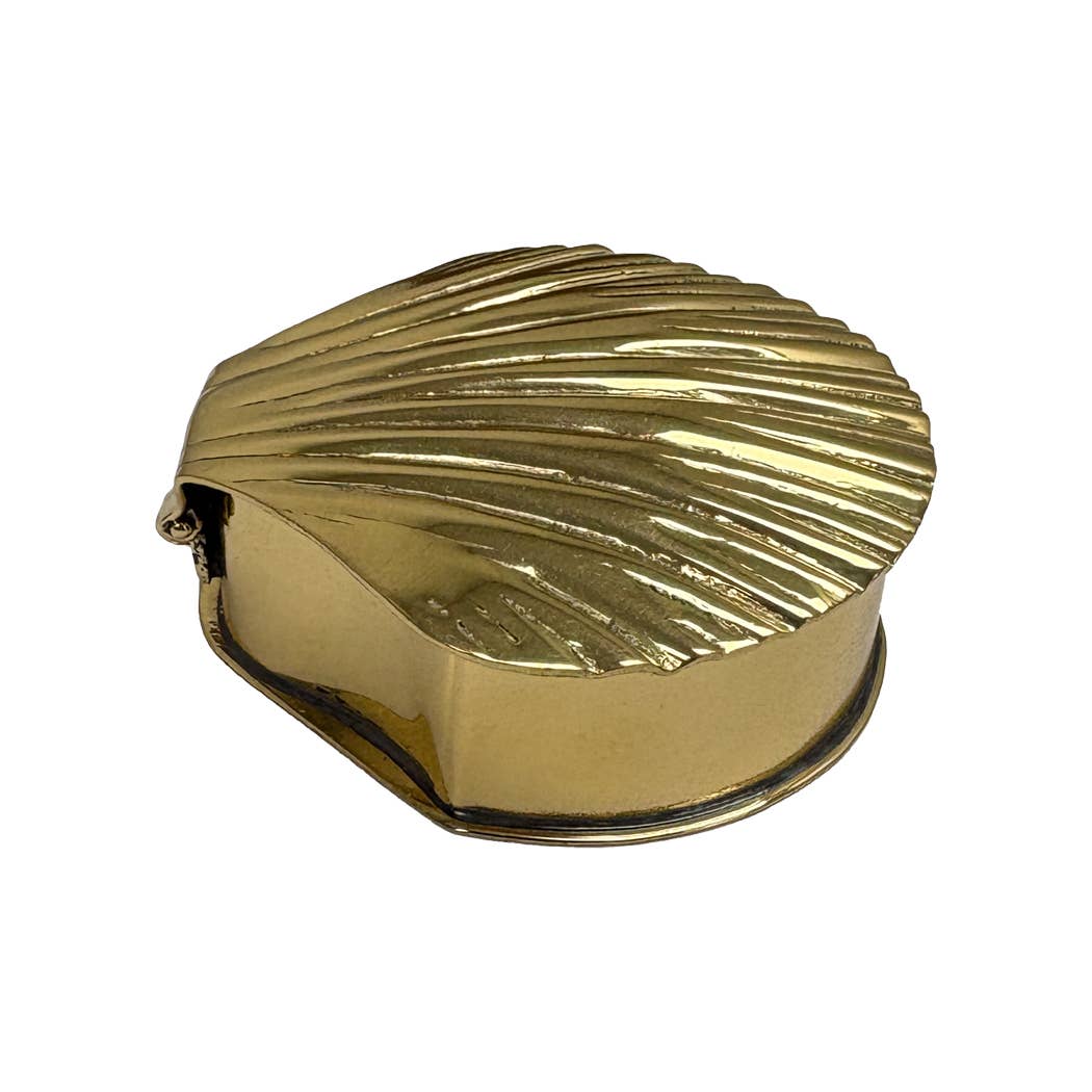 Antiqued Brass Sea Shell Decorative Trinket Box, 2-3/4"