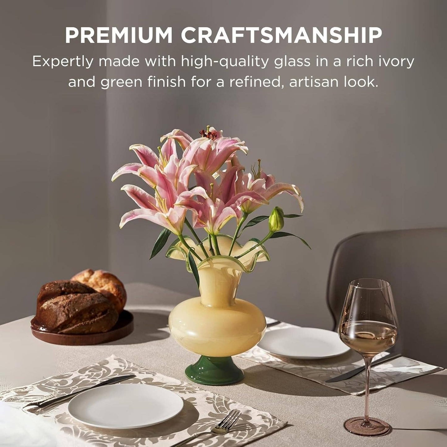 Verdant Bloom Hand-Blown Glass Flower Vase  Décor - 11"