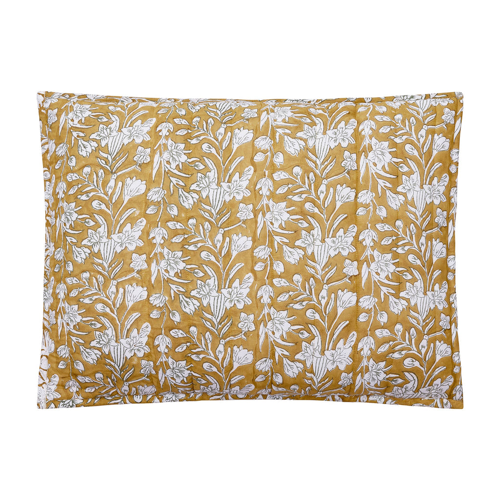 BLOCK PRINT SKETCHED FLORAL QUILT - Laurel & Mayfair