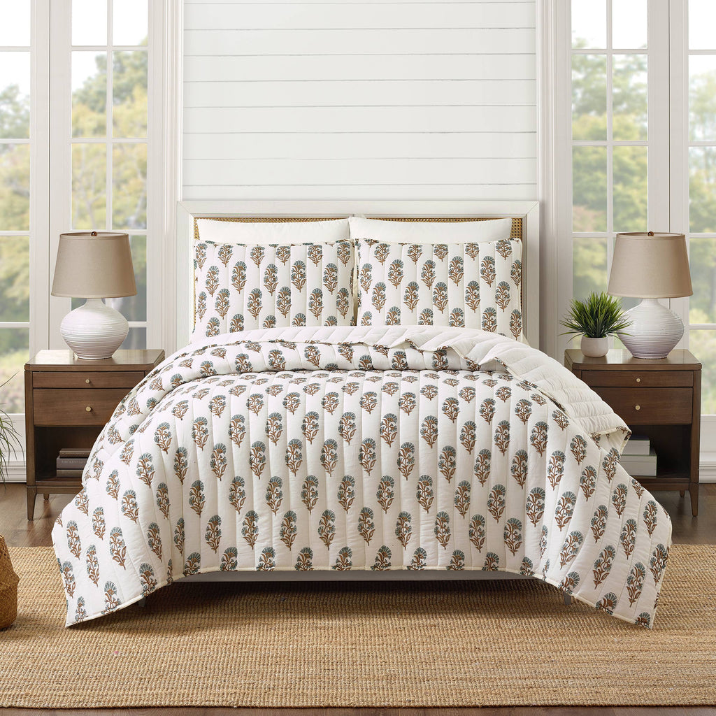 BLOCK PRINT MUGHAL FLOWER QUILT - Laurel & Mayfair
