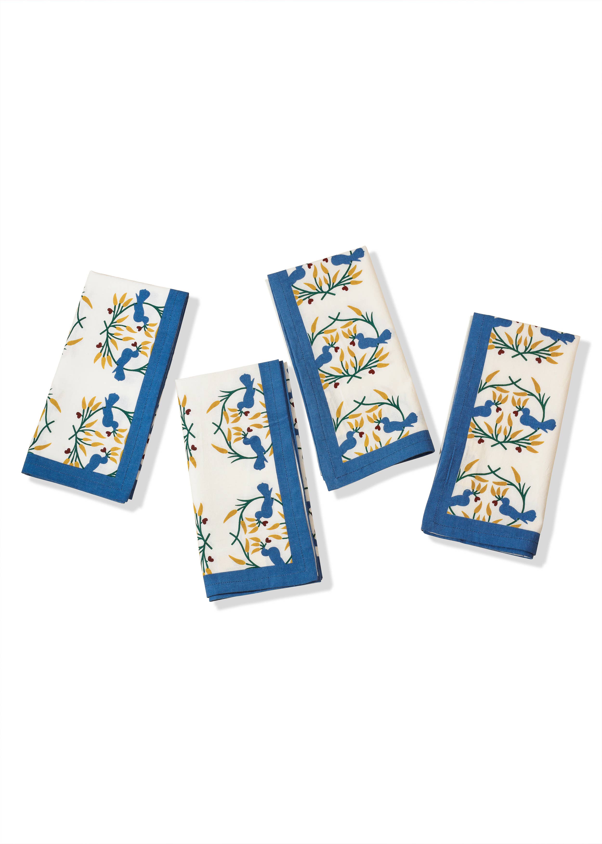 Bluebird Blooms Block Print Cotton Napkins