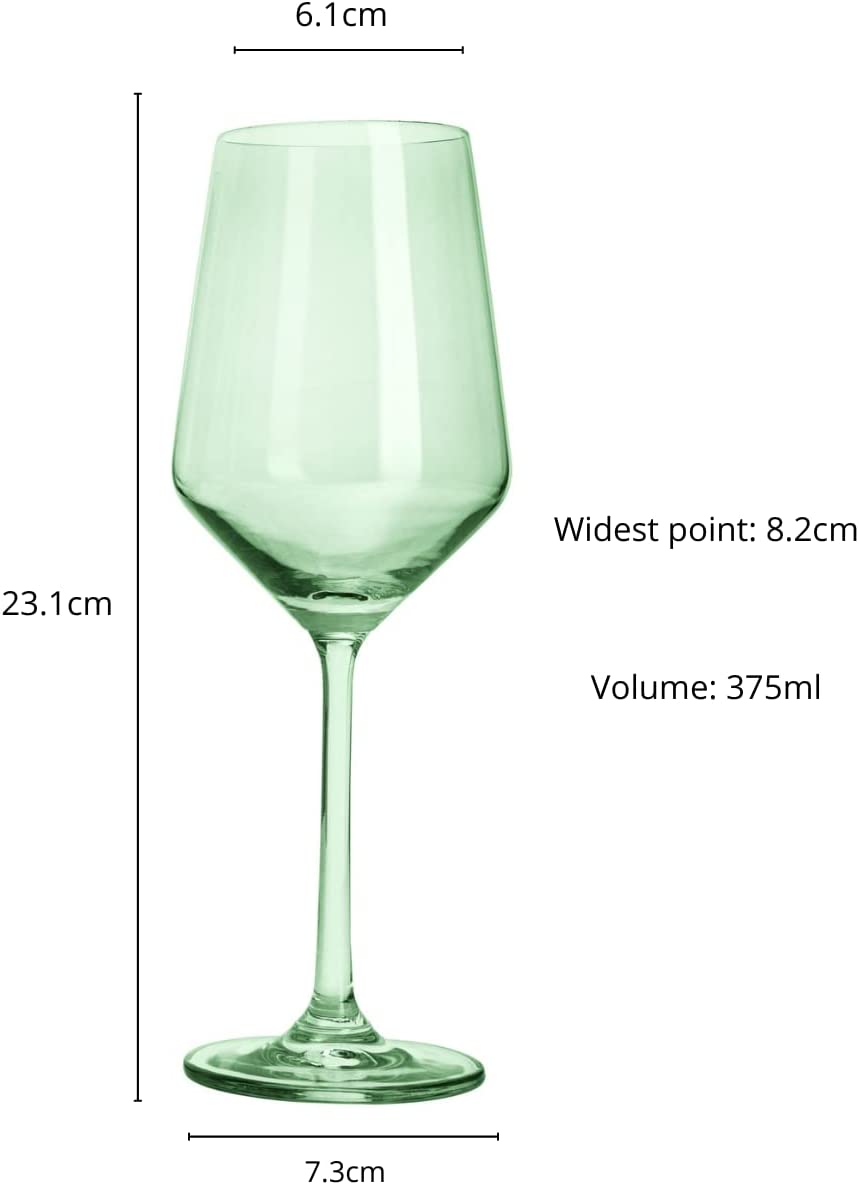 Set of 6 Mint Green Colored Wine Glasses - 12 oz Hand Blown