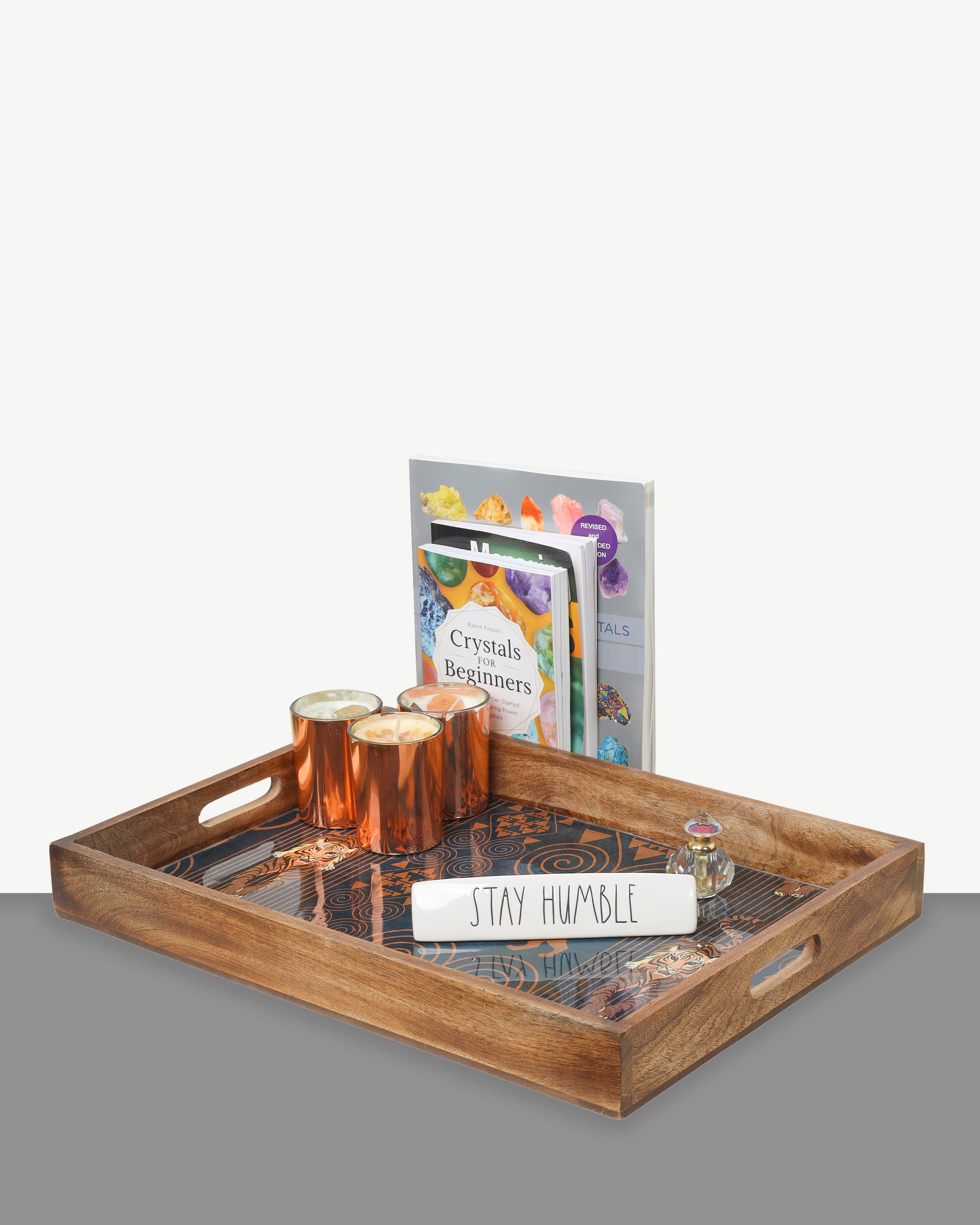 Safari Lion Resin and Wood Decorative Trays (Set of 3)