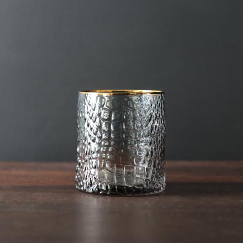 Croc Double Old Fashioned with Gold Rim Set of 4 (Smoke Grey)