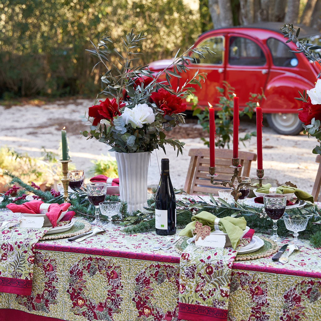Winter Garden Red & Green | French Tablecloths