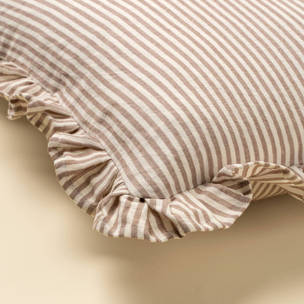 20x20 Ruffle Thin Stripe Pillow, Fawn